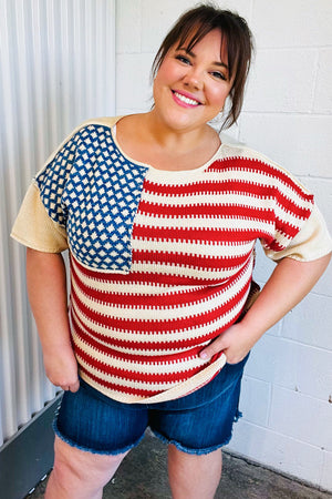 American Flag Jacquard Knit Sweater Top - Coeur de la Mode