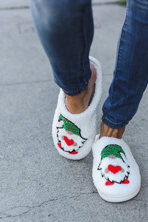 Christmas Elf Heart Print Fleece Slippers - Coeur de la Mode