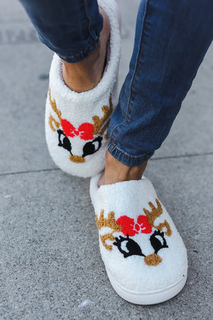 Christmas Reindeer Print Fleece Slippers - Coeur de la Mode