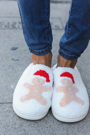 Holiday Gingerbread Man Print Fleece Slippers - Coeur de la Mode