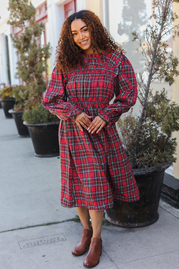 All I Want Hunter Red Plaid Check Woven Pocketed Dress - Coeur de la Mode