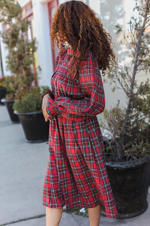 All I Want Hunter Red Plaid Check Woven Pocketed Dress - Coeur de la Mode
