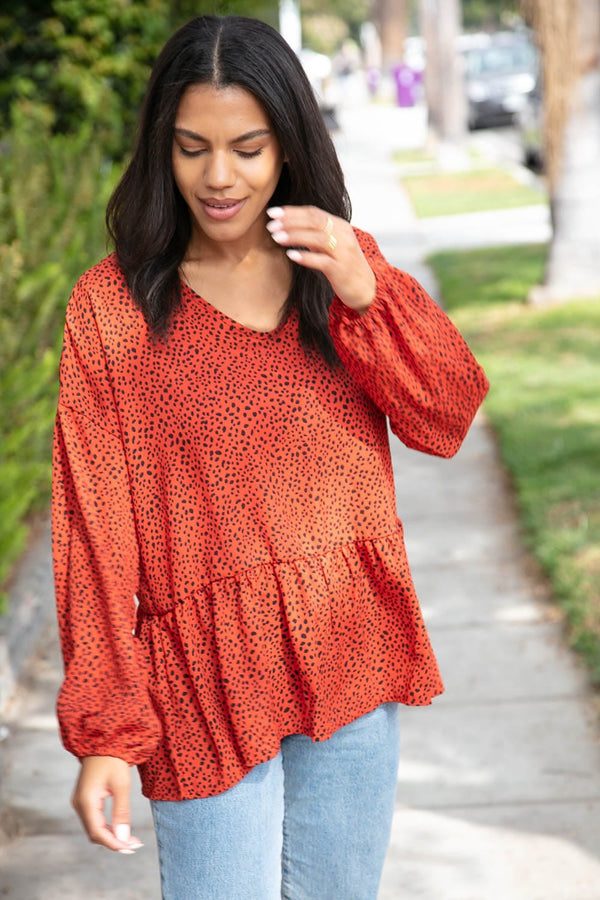 Rust Leopard Wool Dobby Woven Knit Top - Coeur de la Mode