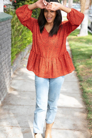 Rust Leopard Wool Dobby Woven Knit Top - Coeur de la Mode