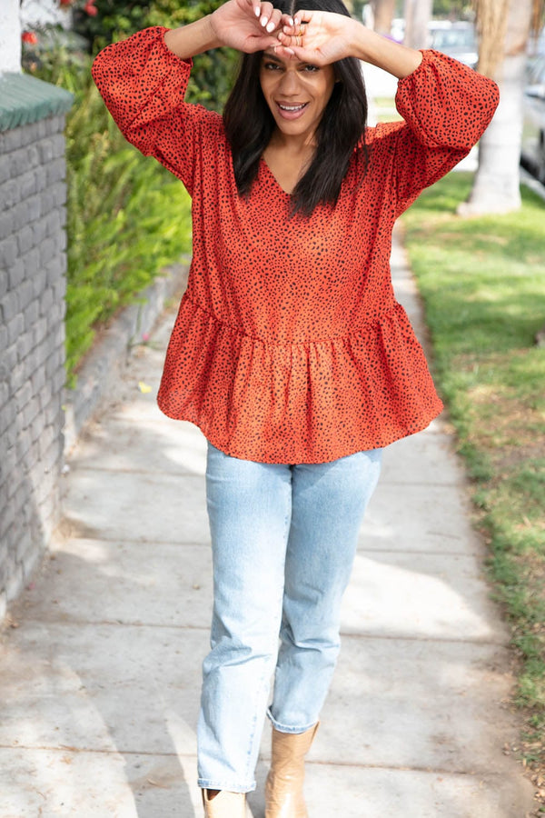 Rust Leopard Wool Dobby Woven Knit Top - Coeur de la Mode