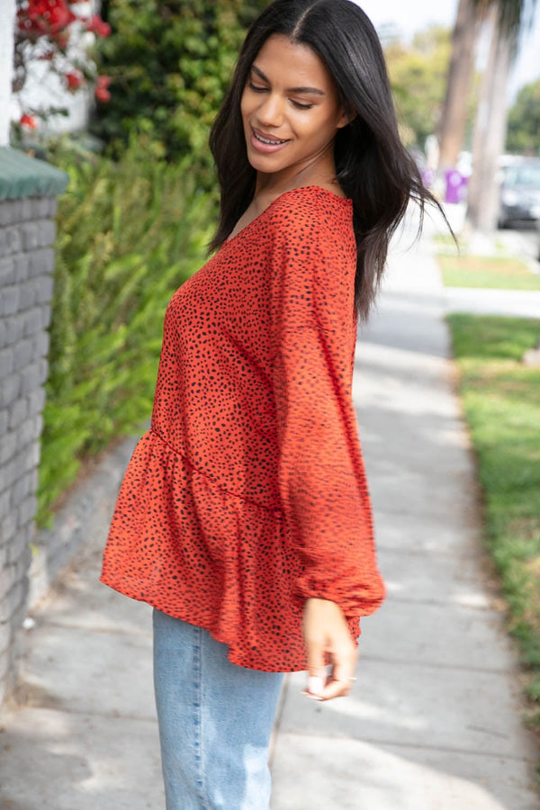 Rust Leopard Wool Dobby Woven Knit Top - Coeur de la Mode