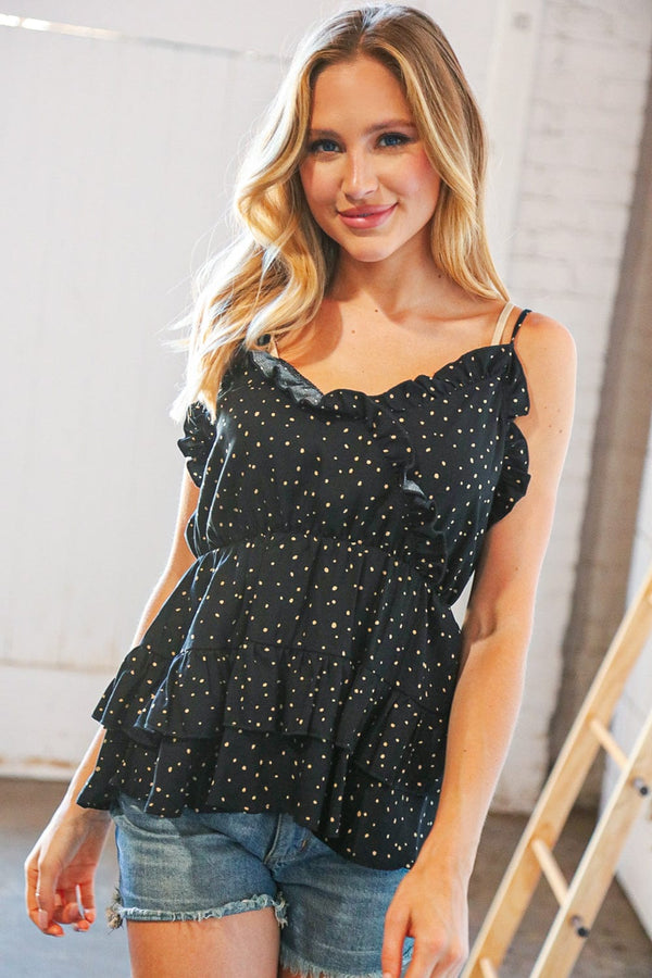 Rayon Dobby Dot V Neck Elastic Waist Blouse - Coeur de la Mode
