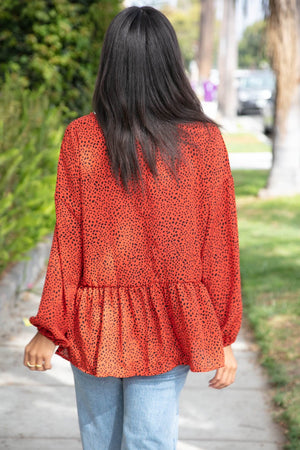 Rust Leopard Wool Dobby Woven Knit Top - Coeur de la Mode