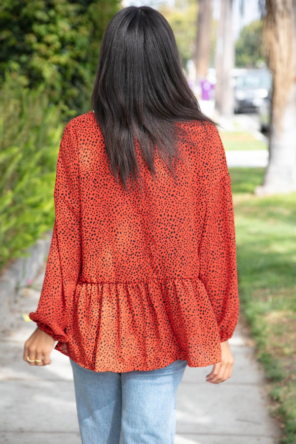 Rust Leopard Wool Dobby Woven Knit Top - Coeur de la Mode