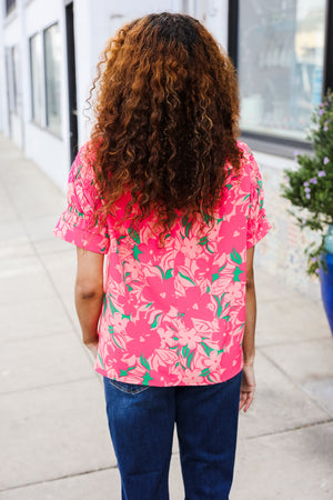 Vacay Vibes Floral Back Keyhole Short Smocked Banded Sleeve Top - Coeur de la Mode