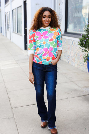 Spring Vibes Multicolor floral Rib Back Bow Tie Detail Top - Coeur de la Mode