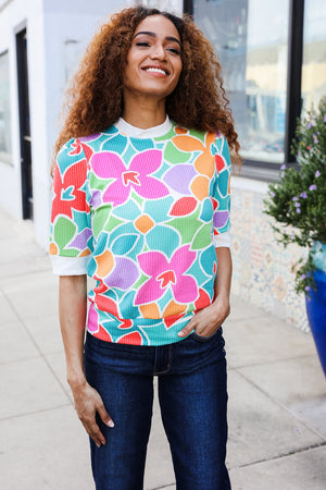 Spring Vibes Multicolor floral Rib Back Bow Tie Detail Top - Coeur de la Mode