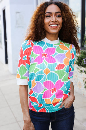 Spring Vibes Multicolor floral Rib Back Bow Tie Detail Top - Coeur de la Mode
