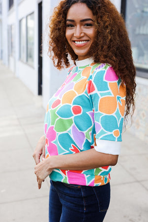 Spring Vibes Multicolor floral Rib Back Bow Tie Detail Top - Coeur de la Mode