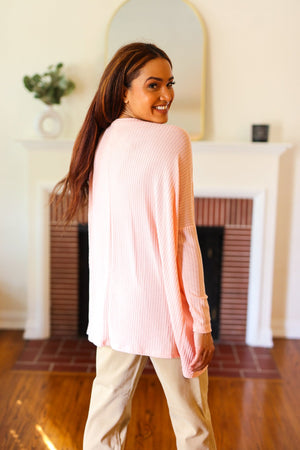 All For Love Peach Waffle Knit V Neck Dolman Top - Coeur de la Mode