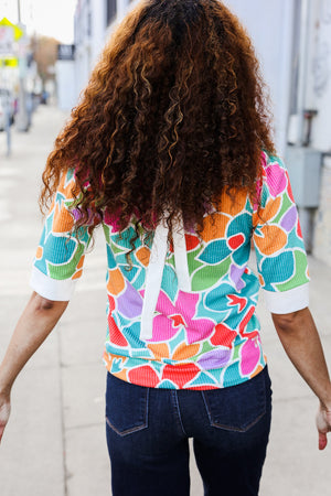 Spring Vibes Multicolor floral Rib Back Bow Tie Detail Top - Coeur de la Mode