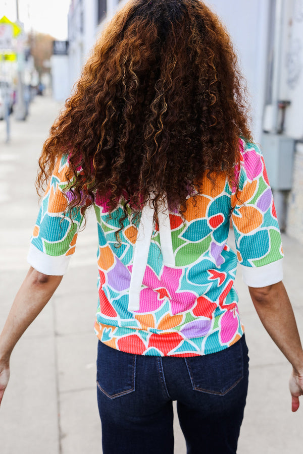 Spring Vibes Multicolor floral Rib Back Bow Tie Detail Top - Coeur de la Mode