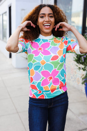 Spring Vibes Multicolor floral Rib Back Bow Tie Detail Top - Coeur de la Mode