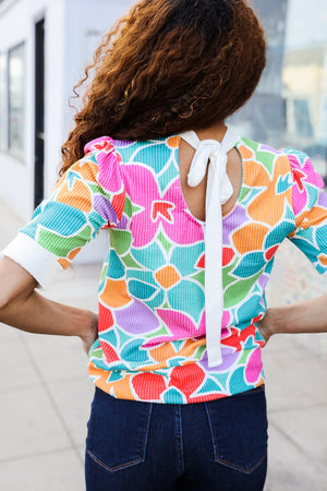Spring Vibes Multicolor floral Rib Back Bow Tie Detail Top - Coeur de la Mode