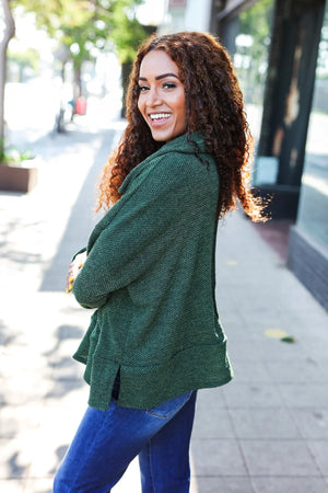 Easy Living Olive Textured Knit Notch Neck Oversized Collar Sweater - Coeur de la Mode
