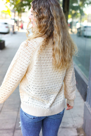 Follow Me Oatmeal Pointelle Knit Button Down Cardigan - Coeur de la Mode