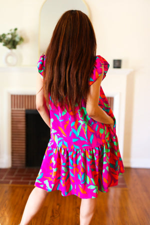 You Got This Purple Abstract Floral Print Tiered Ruffle Sleeve Dress - Coeur de la Mode