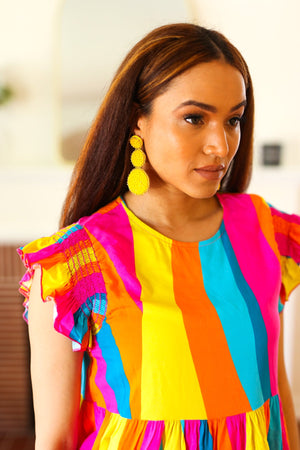 Yellow Beaded Round Pendant Earrings - Coeur de la Mode