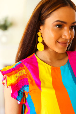 Yellow Beaded Round Pendant Earrings - Coeur de la Mode