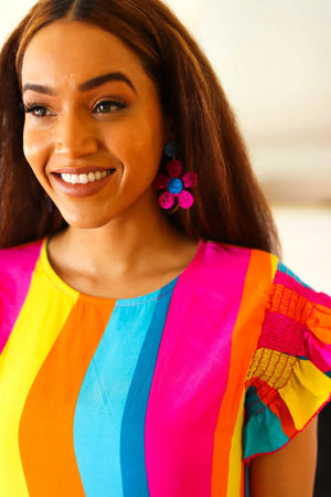 Blue & Magenta Glitter Mod Daisy Earrings - Coeur de la Mode