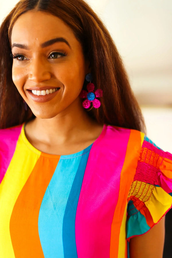 Blue & Magenta Glitter Mod Daisy Earrings - Coeur de la Mode