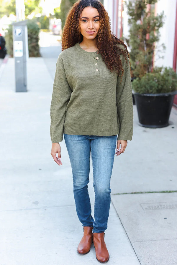 Beautiful You Moss Green Button Down Ribbed Sweater - Coeur de la Mode