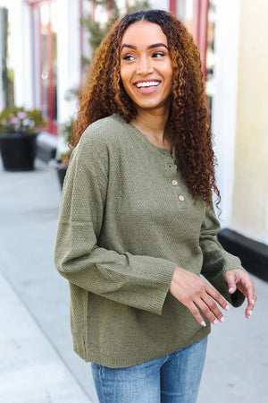 Beautiful You Moss Green Button Down Ribbed Sweater - Coeur de la Mode