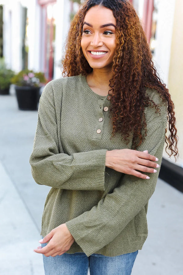 Beautiful You Moss Green Button Down Ribbed Sweater - Coeur de la Mode