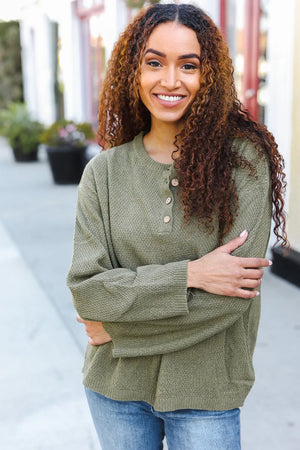 Beautiful You Moss Green Button Down Ribbed Sweater - Coeur de la Mode