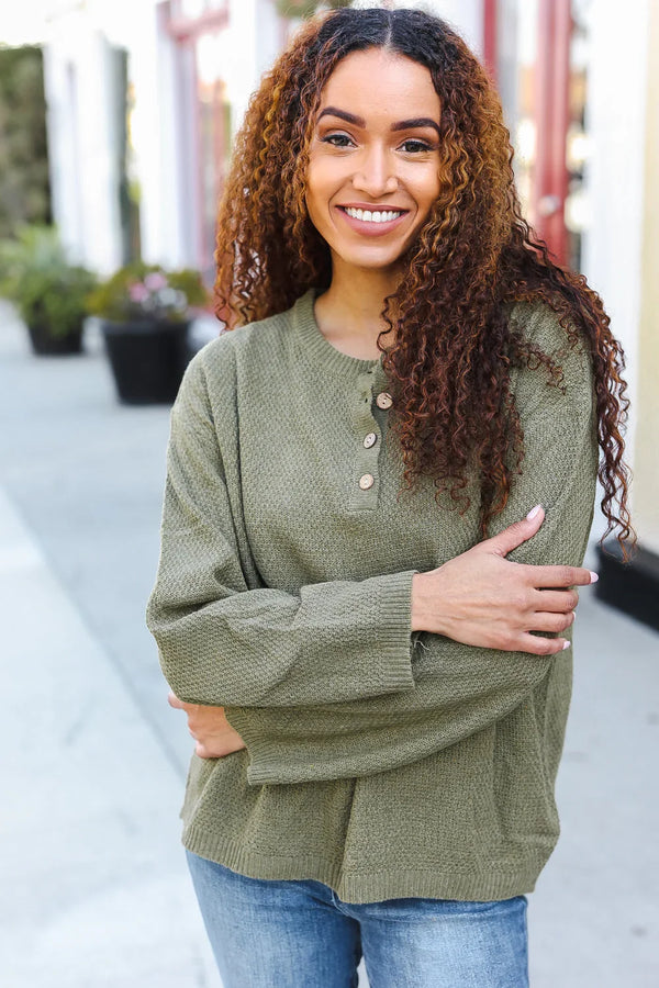 Beautiful You Moss Green Button Down Ribbed Sweater - Coeur de la Mode