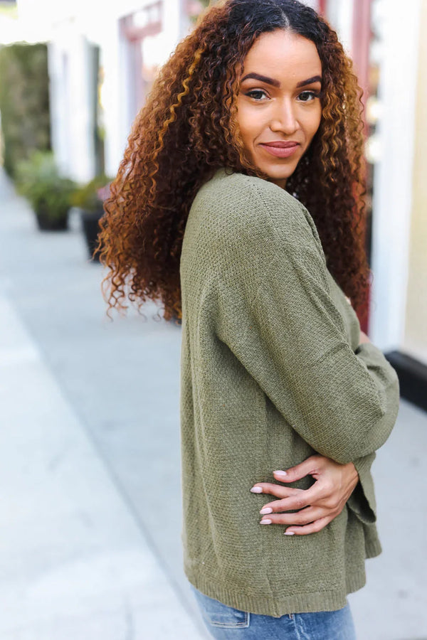 Beautiful You Moss Green Button Down Ribbed Sweater - Coeur de la Mode