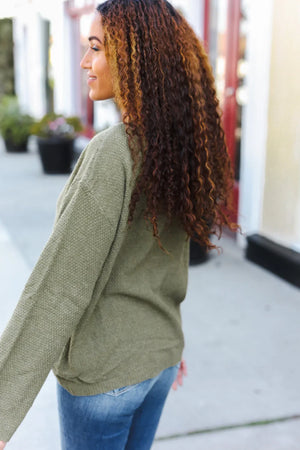 Beautiful You Moss Green Button Down Ribbed Sweater - Coeur de la Mode