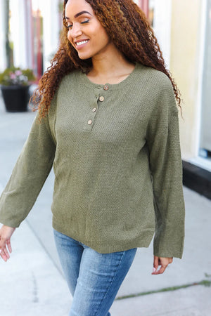 Beautiful You Moss Green Button Down Ribbed Sweater - Coeur de la Mode