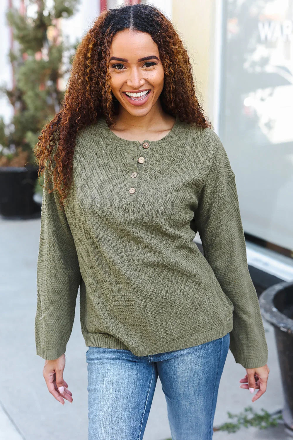Beautiful You Moss Green Button Down Ribbed Sweater - Coeur de la Mode