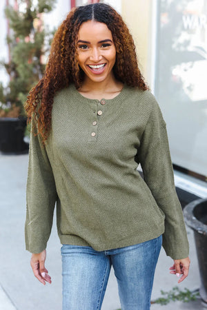 Beautiful You Moss Green Button Down Ribbed Sweater - Coeur de la Mode