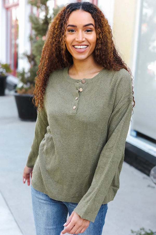 Beautiful You Moss Green Button Down Ribbed Sweater - Coeur de la Mode