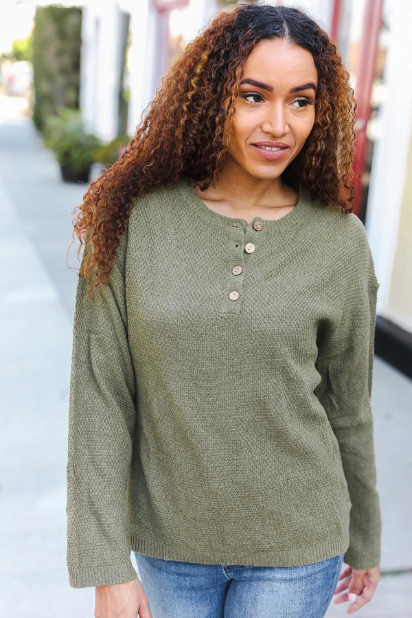 Beautiful You Moss Green Button Down Ribbed Sweater - Coeur de la Mode