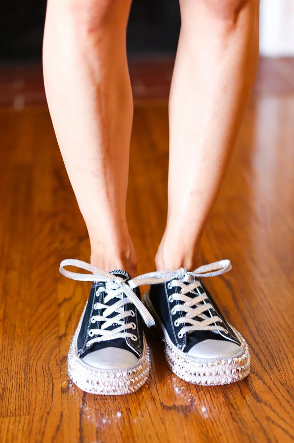 Get Their Attention Black Studded Canvas Sneakers - Coeur de la Mode