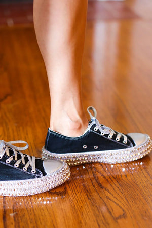 Get Their Attention Black Studded Canvas Sneakers - Coeur de la Mode