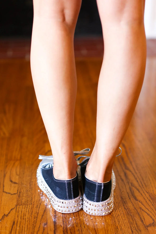 Get Their Attention Black Studded Canvas Sneakers - Coeur de la Mode