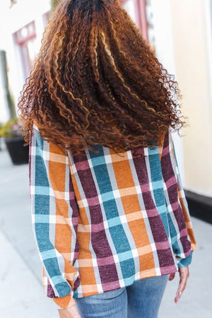 Adorable In Plaid French Terry Henley Pocket Top - Coeur de la Mode