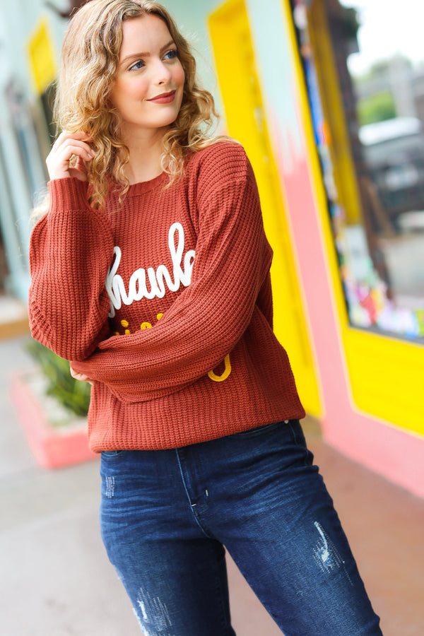 All I Want Thanksgiving Pop Up Embroidery Chunky Sweater - Coeur de la Mode