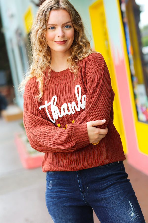 All I Want Thanksgiving Pop Up Embroidery Chunky Sweater - Coeur de la Mode
