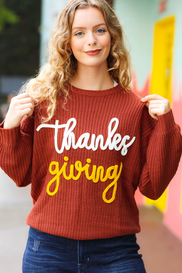 All I Want Thanksgiving Pop Up Embroidery Chunky Sweater - Coeur de la Mode