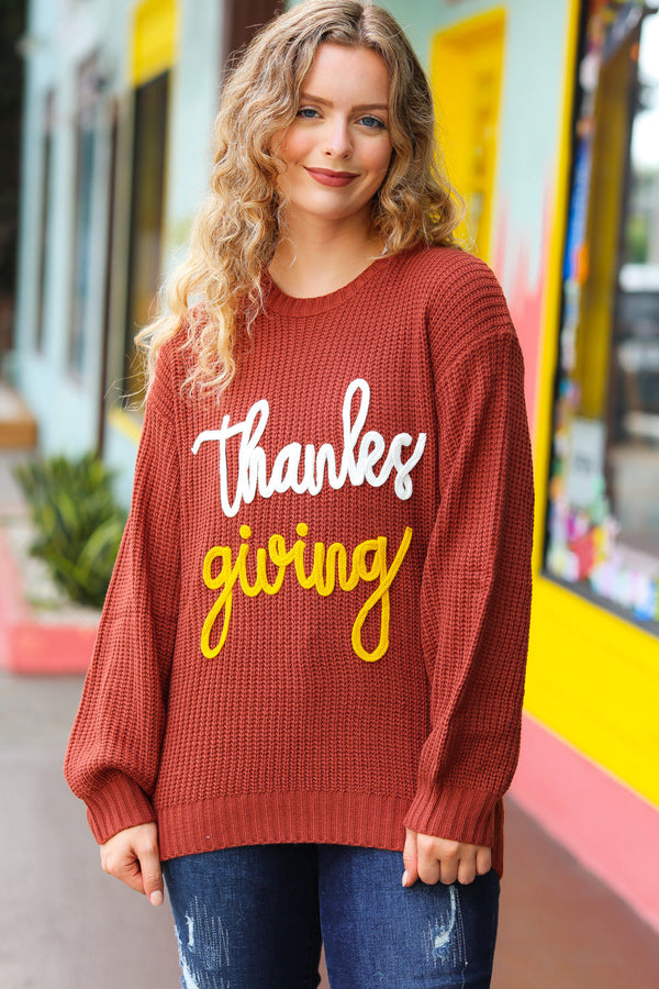 All I Want Thanksgiving Pop Up Embroidery Chunky Sweater - Coeur de la Mode